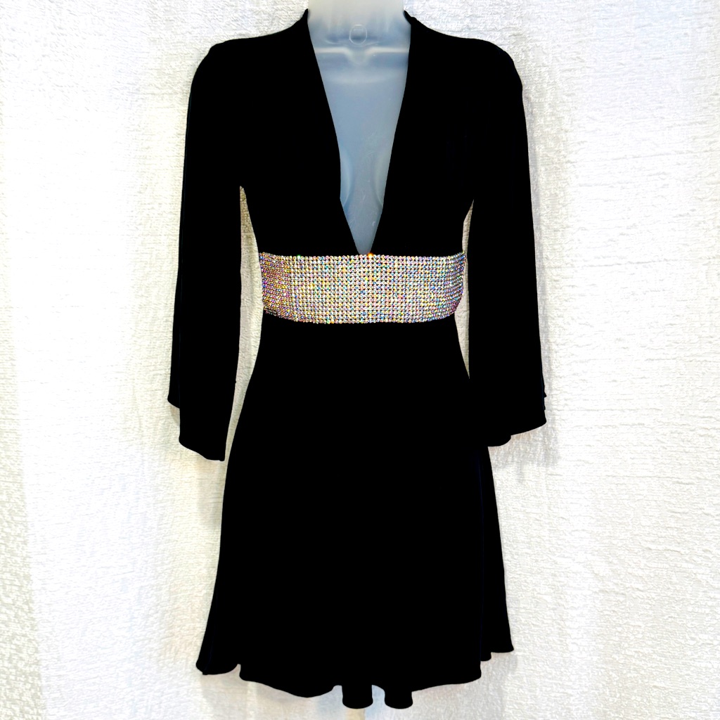 Stunning Vintage Sky Dress S Black Bling Rhinestone Belt Trim Rhoc Asos